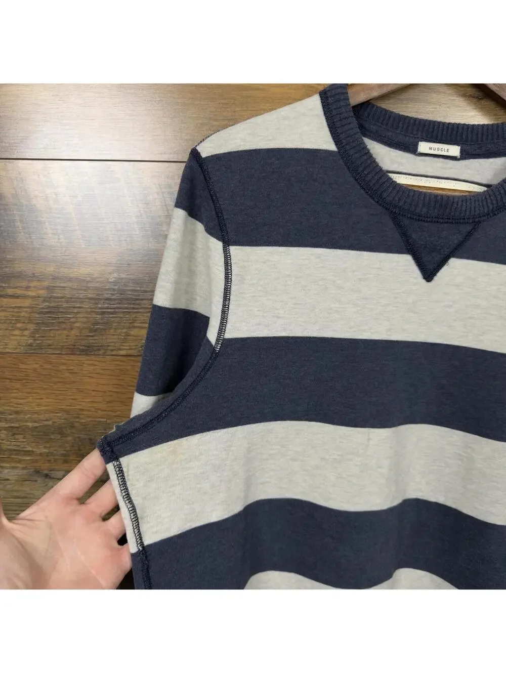 Vintage Abercrombie & Fitch Muscle Striped Crewneck Sweater XL Navy White Y2K